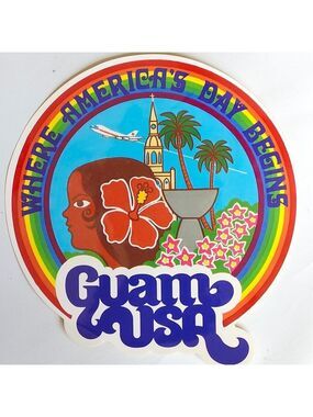 TROPICAL GUAM USA Bumper Sticker "Where America's Day Begins" Island Travel NEW